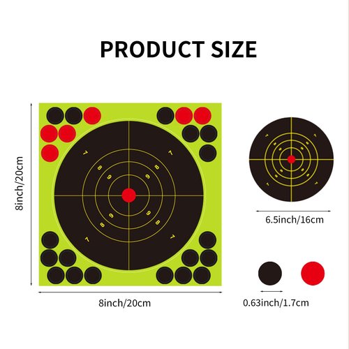 50 Pack 8x8 Inch Splatter Shooting Targets – Reactive Targets with Fluorescent Burst & Patch Stickers – Designed for Shooting Drills and Target Practice - Indoor & Outdoor Use