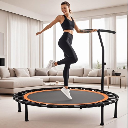 Kikihuose 50” Foldable Mini Trampoline for Adults, 330 LBS Bungee Rebounder Trampoline Indoor/Outdoor with T Shape Adjustable Foam Handle, Stable, Quiet Exercise Workout Equipment for Home Gym