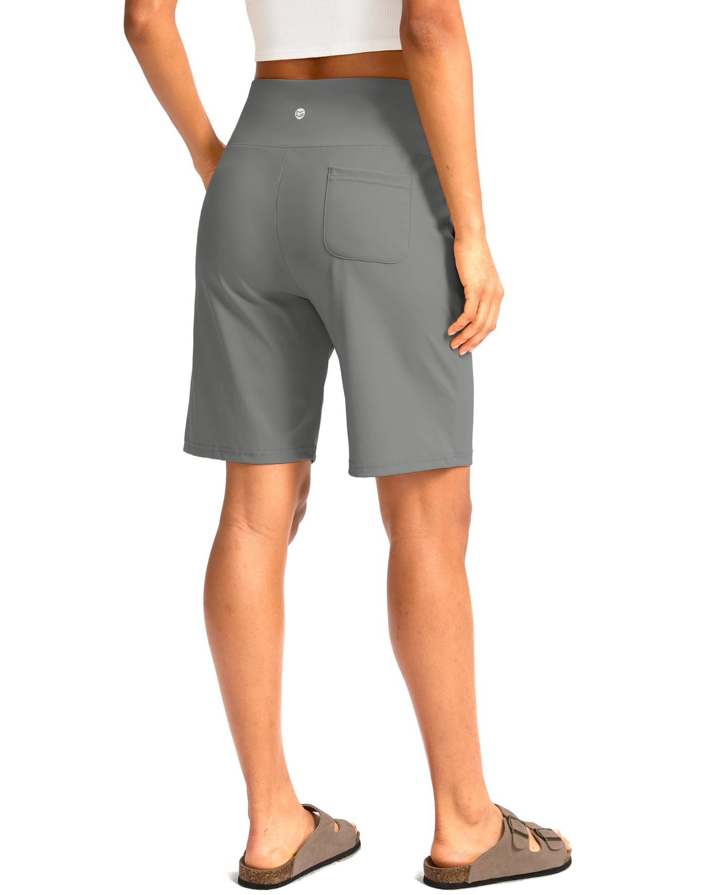 G Gradual Women's Bermuda Long Shorts with Pockets 9" High Waisted Knee Length Shorts for Women Walking Athletic Workout(Light Grey,S)