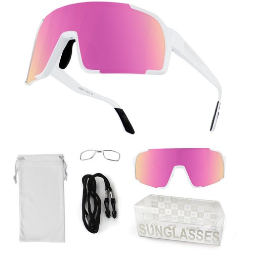 OULAIQI Baseball Sunglasses for Men Women,Sports Cycling Glasses for Running Driving Fishing Volleyball Mountain Bike Sunglasses with UV Protection (WHITE PINK)