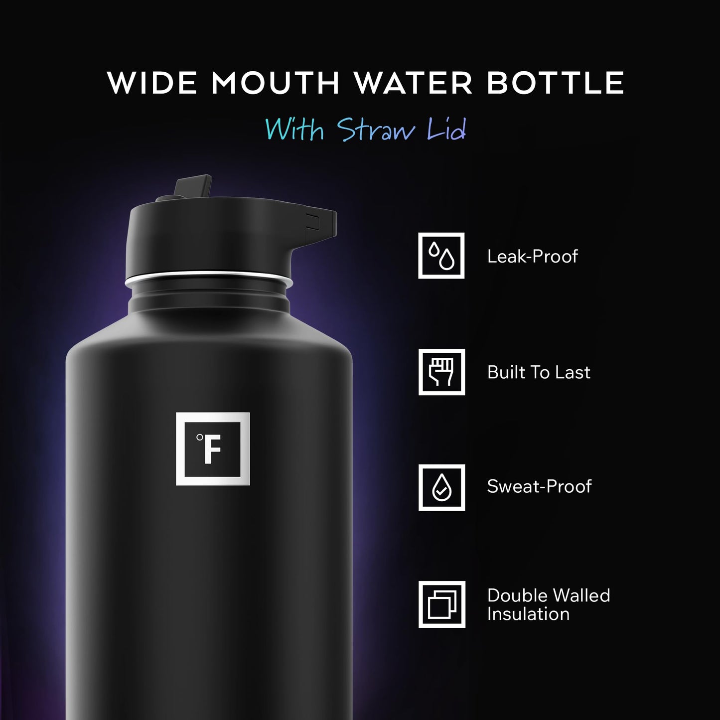 IRON °FLASK 64 oz Wide Mouth Water Bottle with Straw