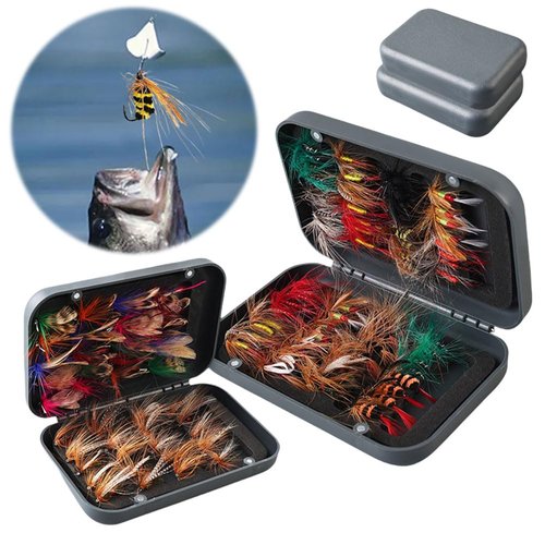 41PCS Fly Fishing Flies Kit with Fly Box for Trout Bass Fishing Include Dry Flies, Wet Flies, Nymphs, Streamers
