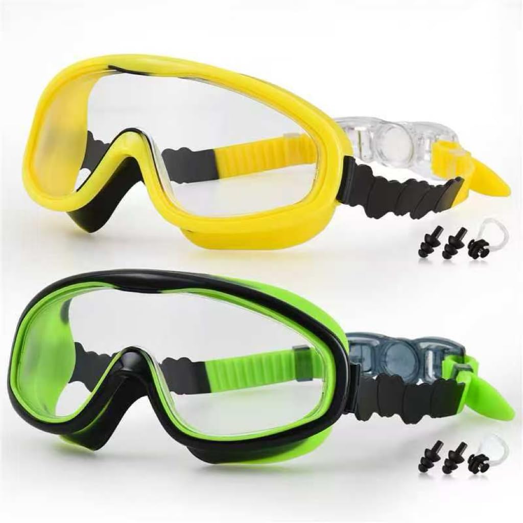 SHYIFOO Swimming Goggles 2-Pack Set for Kids,Anti-Fog & Leak-Proof Adult and Kids Swim Goggles (6-14 Years) with UV Protection,Adjustable Comfort Fit for Training and Beach Recreation