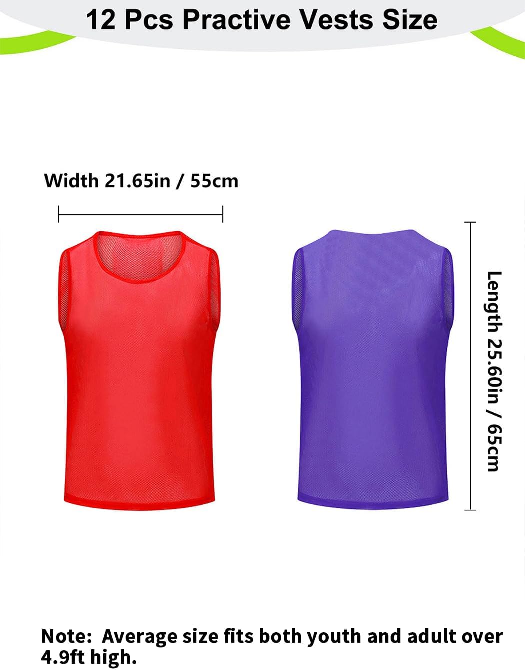 12 Pack Pro Training Pinnies for Youth & Adult Mesh High-Vis Scrimmage Vests for Soccer, Basketball, Volleyball Teams