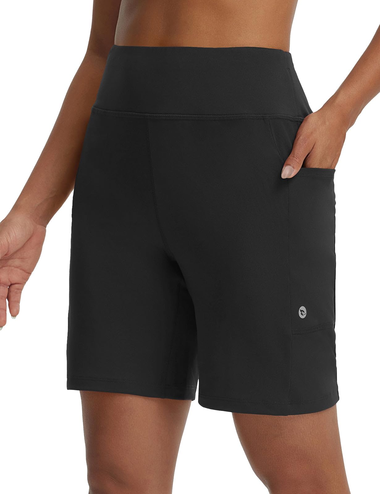 baleaf Women's 7" Bermuda Shorts Athletic Workout Zipper Pockets Black L
