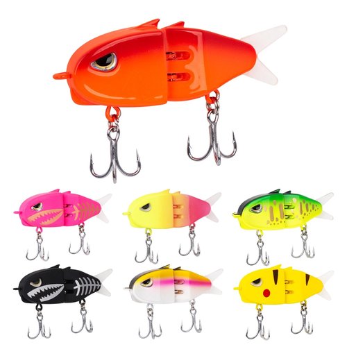 Xisakaca 7 Pcs Swimbait Fishing Lures, Slow Sinking Swimming Bait with Double Hook, Mini Multi Jointed Bass Pike Fishing Bait Tackle, 2.35" Hard Body Perch Glider