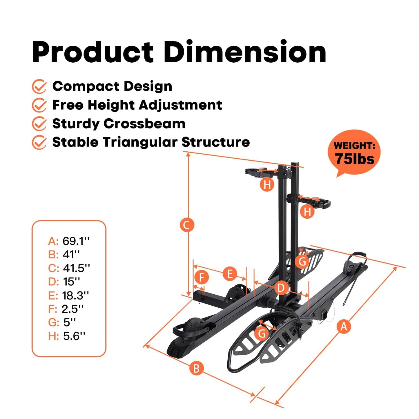CRAVOT CyberRack EBike Rack for 2 Bike, 200 lbs Capacity