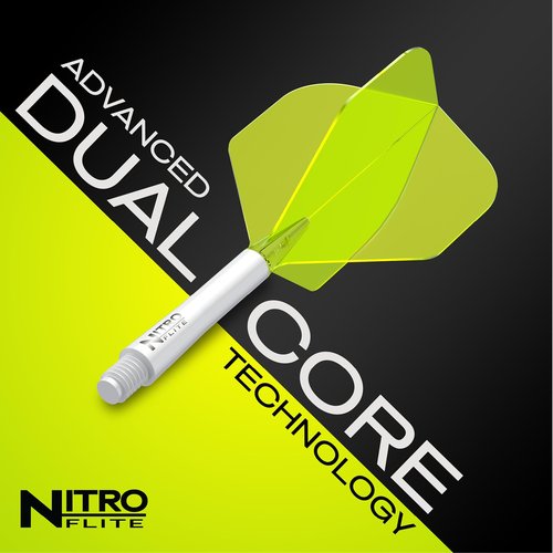RED DRAGON Darts – Nitro Flite Integrated Flight & Shaft System – No.2 Shape and Design – White & Yellow Colour, Intermediate Length