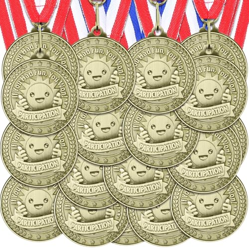 Classic 12 Pcs Participant Award Medals with Neck Ribbons - Bronze