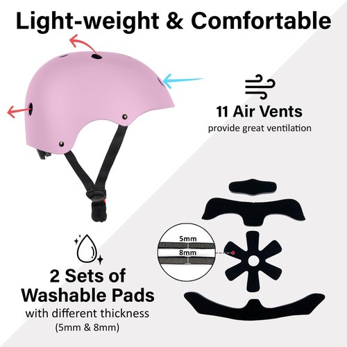 OUWOR Adult Skateboard Bike Helmet for Men and Women, Lightweight Adjustable, Multi-Sport for Bicycle Skate Scooter (Pink, Large)