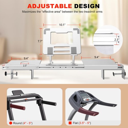 Zelvoro Universal Treadmill Laptop Holder, Treadmill Desk Attachment, Adjustable Height and Width, All Metal Aluminum Laptop Stand with Tray，Suitable for All Ages
