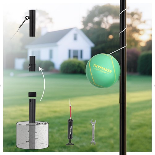 Trymaker Tetherball Set, Tether Balls and Rope Set with Pole 10.43ft Height Heavy Duty, Tetherball Equipment Kit for Backyard Outdoors Kids and Adult (No Base Included)