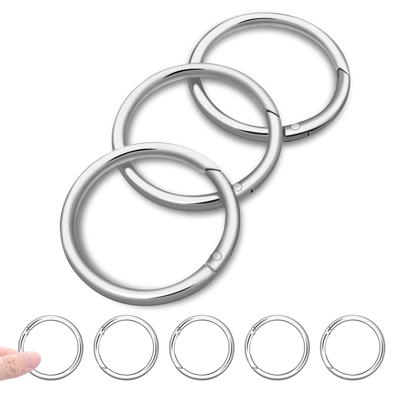 10 Pack 1-1/2 Inch Round Carabiner Clips with 1-1/2" Inner Diameter – Silver, Zinc Alloy Spring Hardware
