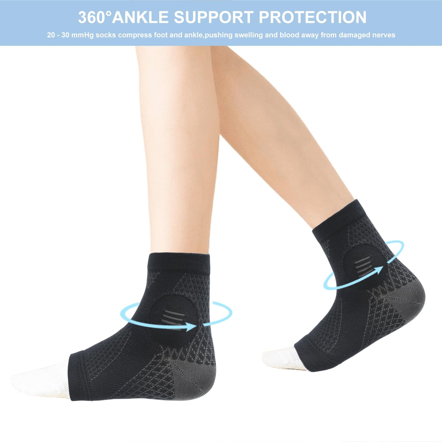 NuCamper Ankle Compression Socks for Plantar Fasciitis (1 Pair), Ankle Support Brace for Men & Wome,Toeless Foot Compression Sleeves with Arch Support for Heel Spurs,Foot Swelling,Achilles Tendonitis