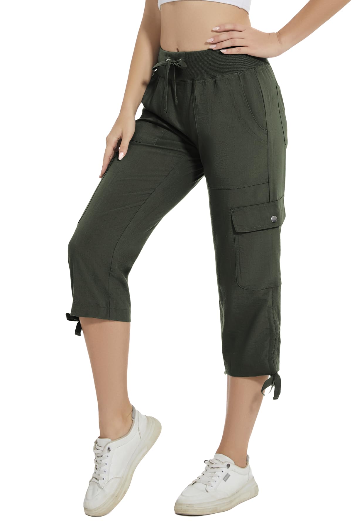 YuKaiChen Women's Capris Hiking Summer Pants Outdoor Athletic Travel Casual Lightweight Quick Dry with Pockets ArmyGreen XL