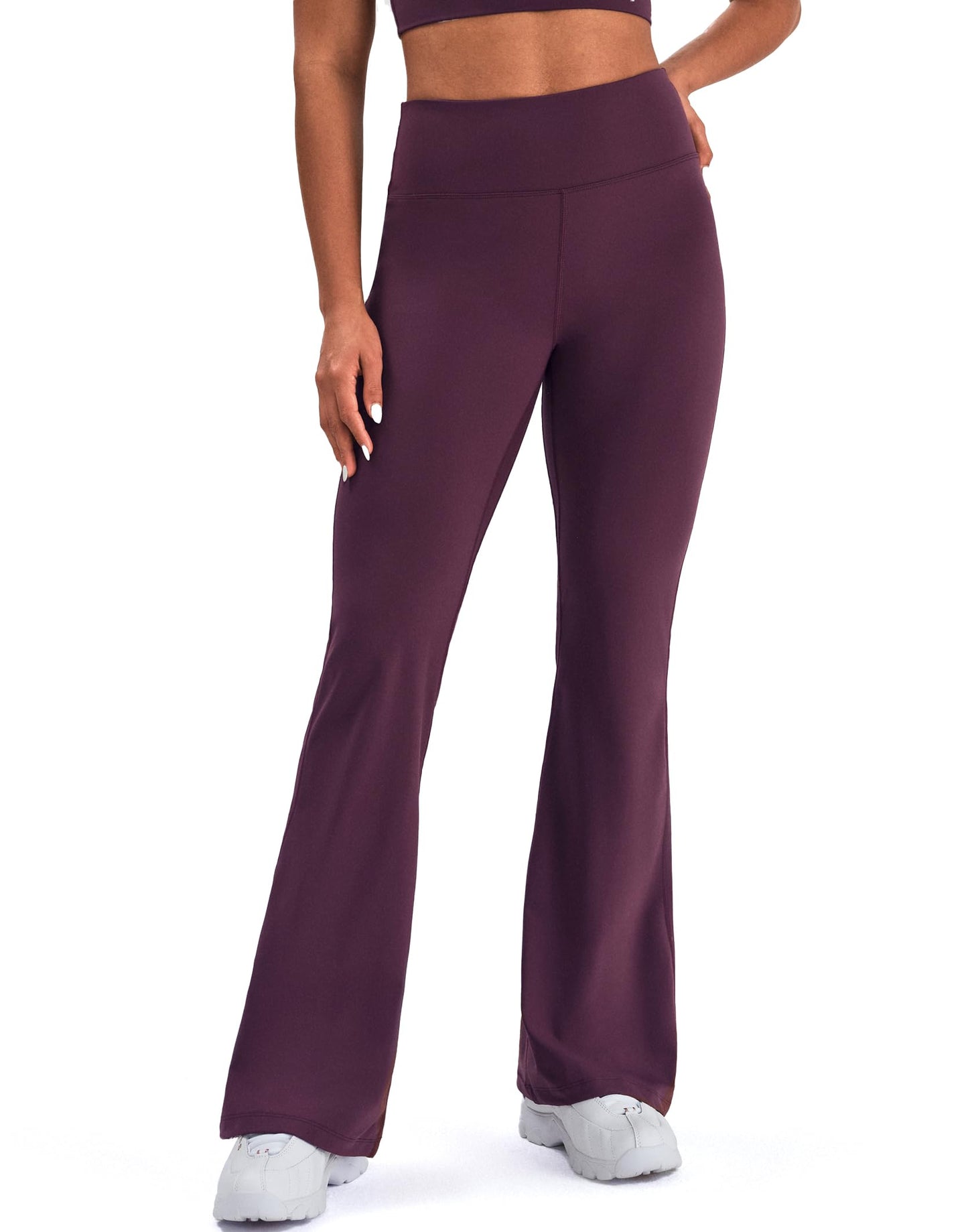 K-Swiss Flare Leggings for Women 32" - High Waist Wide Leg Bell Bottom Bootcut Yoga Pants for Casual Lounge, Purple/MISC M