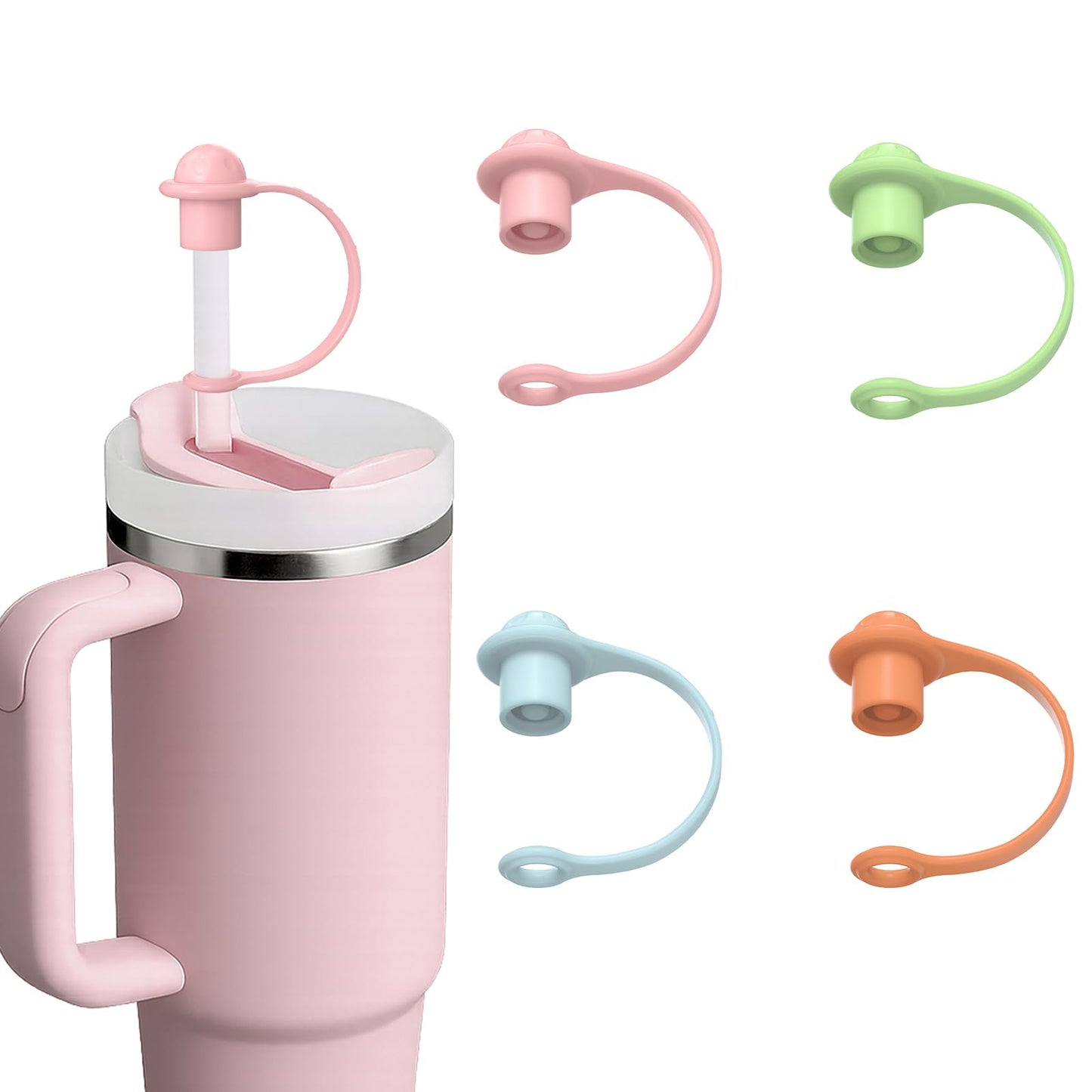 Silicone Straws Caps Compatible with Stanley Cup 20 30&40 oz Straw Cover Toppers Tumbler with Handle Accessories,4 Pcs 0.4in/10mm Straw Lid,Dust-Proof Reusable