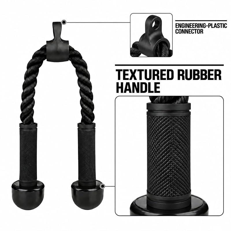Tricep Rope Cable Attachment with Non-Slip Handles for Lat Pulldown & Cable Machine