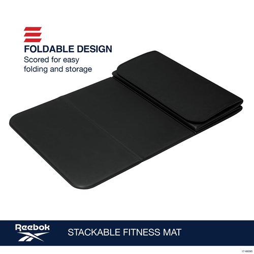 Reebok Vector Stackable Fitness Mat, 72" x 24" (Black), 12mm Foldable Yoga Mat for Floor Exercises and Stretching, EVA Foam with Comfortable Grip, 6 Panel Design, for Home Gym Workout