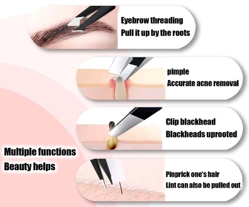 Muzioiernsu [9+1 PCS] Tweezers Kit Tweezer for Women Facial Hair Removal Tweezers Professional Tweezers Set Eyebrow Tweezer, Professional Stainless Steel Eyebrow for Women &Men,Black Beauty Sets