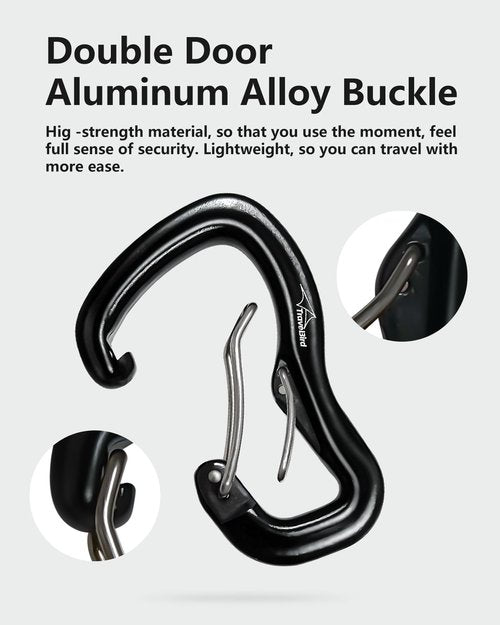 Travel Bird Heavy Duty Carabiner Clip Hook 8KN (1763 lbs), 2 PCS Ultra-Light Aluminum Caribeaners with Double Door D Ring Shape, for Hammock, Camping, Hiking, Backpacking, Dog Leash, Keychain Clip