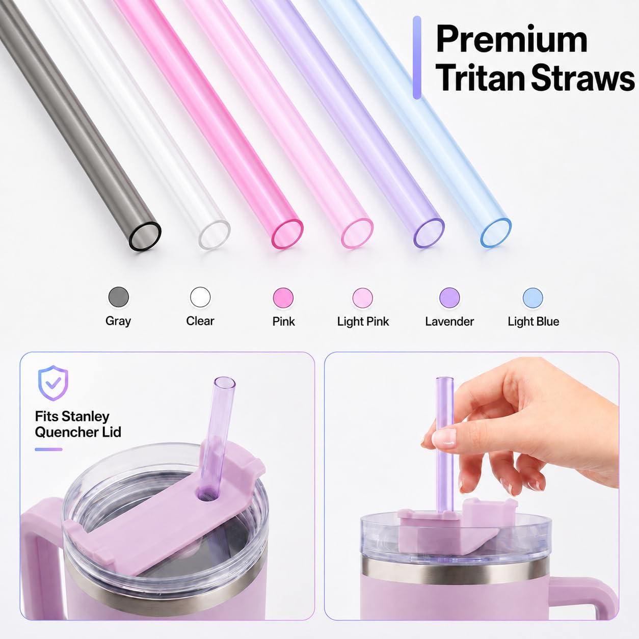 Joshey 12 Inch Tritan Replacement Straws for Stanley 40oz Tumbler - 6 Pack Reusable Long Straw with Cleaning Brush, Fits 30oz & 40oz Stanley Cup Accessories, BPA-Free (3 Colors)