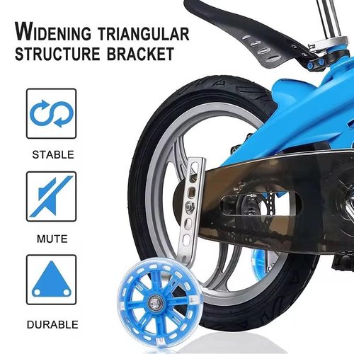 training wheels Auxiliary wheel bicycle with light -emitting wheel children's car flash adjustment 16/20 bicycle accessories Kids bike training wheels (Blue 12-20 universal)