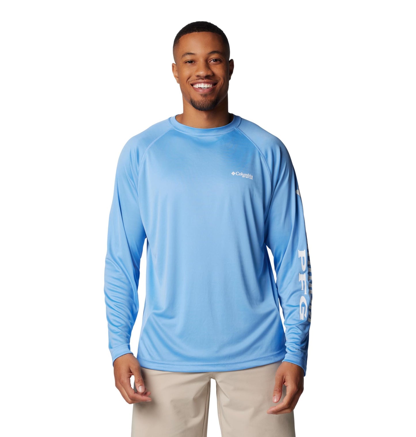 Columbia Men's PFG Terminal Tackle Long Sleeve Fishing Shirt, White Cap/White Logo, Large Tall