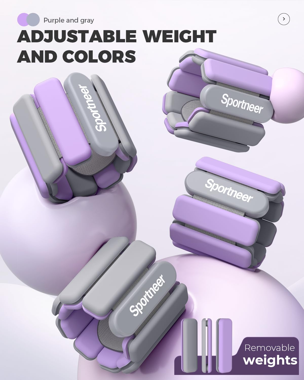 Sportneer Wrist & Ankle Weights for Women Men 2 lbs (1 lb Each) Adjustable Silicone Weighted Bracelet Set for Gym Yoga Pilates Cardio Strength Training Wearable Arm Hand Workout Weights