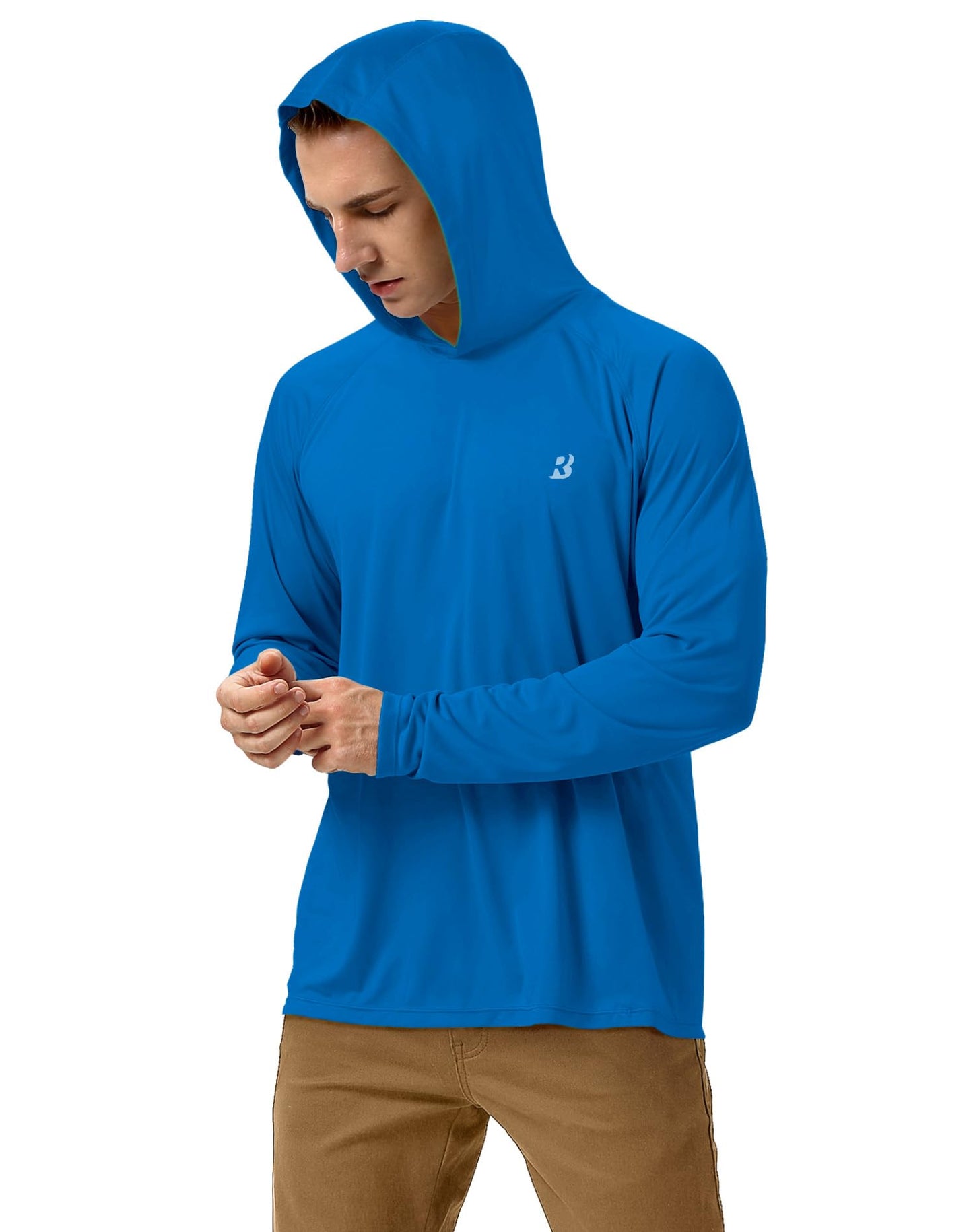 Roadbox Men's UPF 50+ Sun Protection Long Sleeve Hoodie Shirt Outdoor UV Fishing Shirts for Workout, Running, Fishing, Hiking