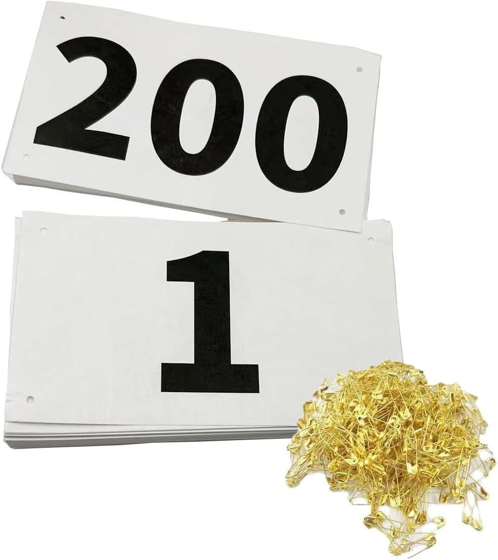 1-200 Running Race Bibs Large Numbers with Safety Pins for Marathon Race Events- Tyvek Tearproof Waterproof