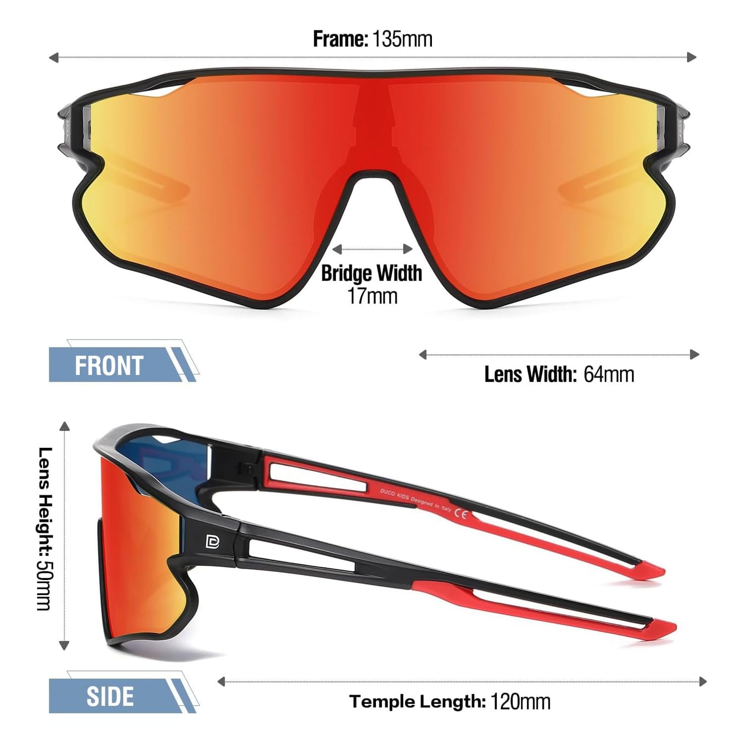DUCO Kids Youth Baseball Sunglasses for Boys Girls Age 8-16 Polarized UV400 Protection Sports Cycling Glasses DK268