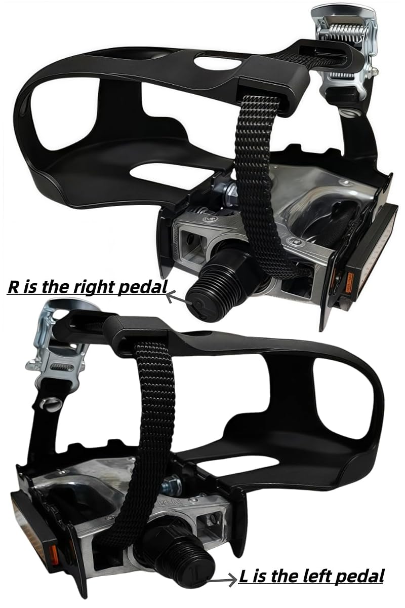 Pro-Grade Spin Bike Pedals with Toe Clips & 4D Adjustable Straps, 9/16" Spindle