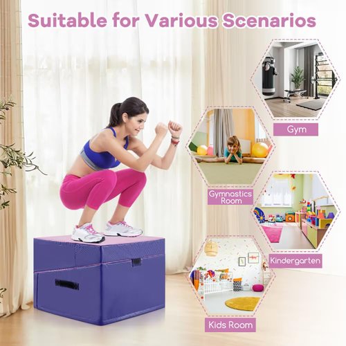Foldable Gymnastics Incline Mat, Purple and Pink, 48 x 24 x 14 inches, Exercise Jumping Box with EPE Foam, Multi-purpose Training Equipment