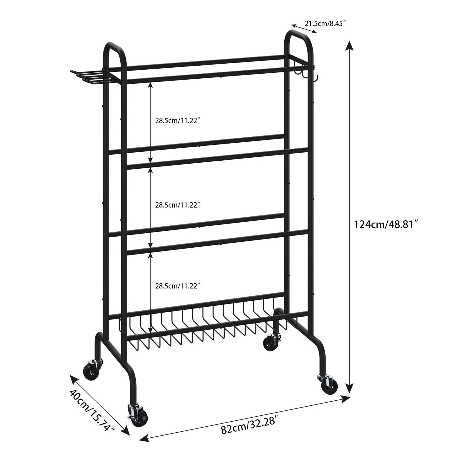 IBUYKE Basketball Rack, 4-Layers Rolling Ball Storage Rack with Wheels, Movable Garage Sports Equipment Storage Organizer for Basketball Football Soccer Volleyball Outdoor Indoor, Black TBL002B