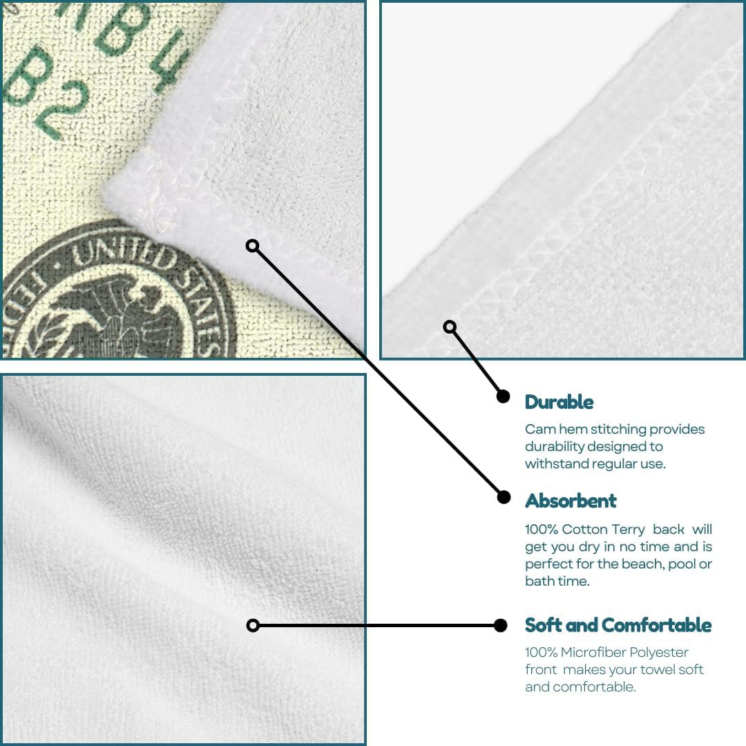 $100 Bill Beach Towel for Kids & Adults – Custom Name or Face Options – Funny Money Beach Towel, Super Soft Silk Touch; Hundred Dollar Bill w/Face, Large 30"x60", 1-Sided Printing, Printed in The USA