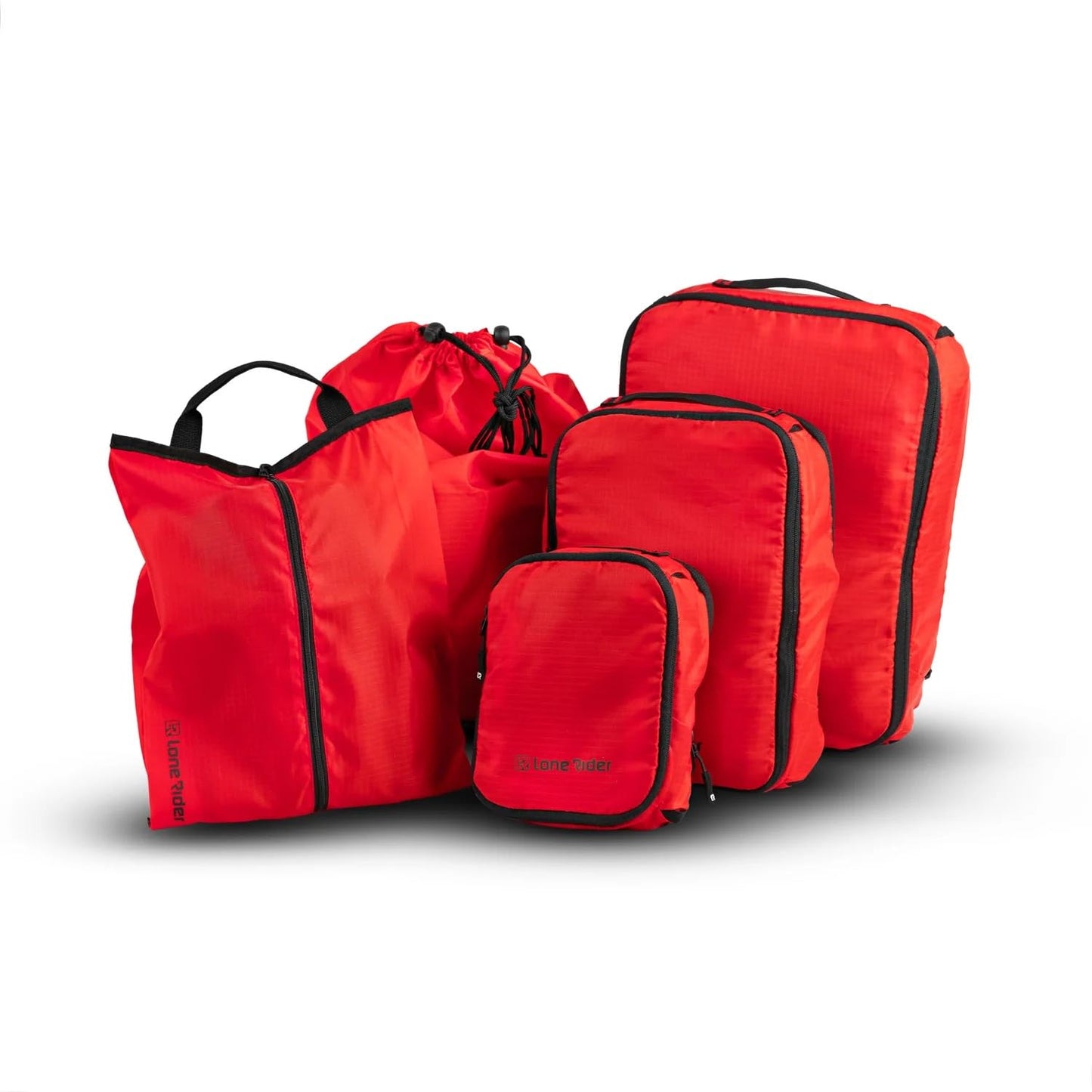 Lone Rider Compression Packing Cubes Set - 5 Piece Multi-Size Inner Pannier Laundry Travel Bag Organizer with Mesh Tops, Expandable Zippers and RipStop 210D Fabric