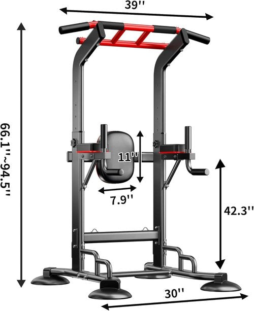 SogesHome Multifunctional Dip Stand Station, Heavy Duty Adjustable Pull Up Bar & Push Up Handles for Home Gym, 330LB Capacity Strength Training Fitness Equipment for Arms, Core, Whole Body, Black/Red