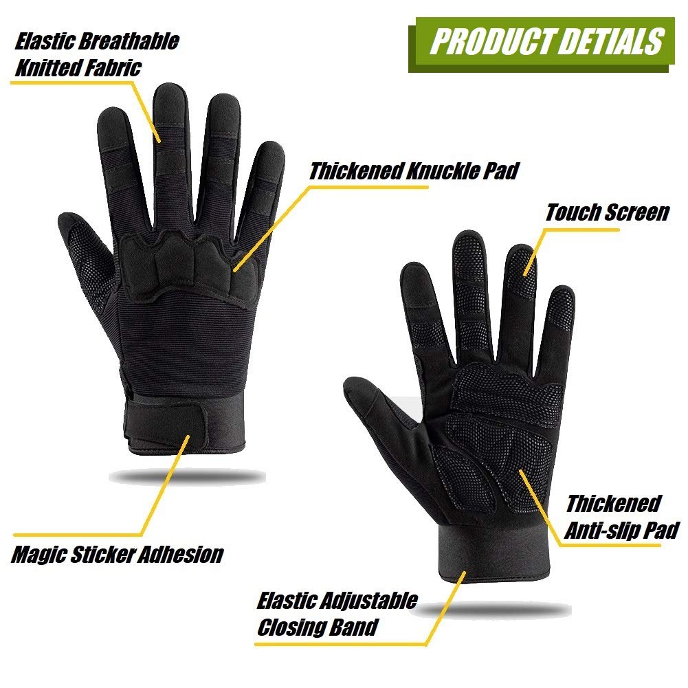 HYCOPROT Full Finger Tactical Gloves, Touch Screen Knuckle Protective Breathable Lightweight Outdoor Military Gloves for Shooting, Hunting, Motorcycling, Climbing (Medium, Black)