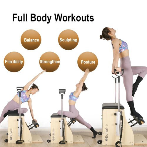 EchoMe Plates Combo Chair with Handles, Split-Pedal Stability Pilates Chair,Yoga Fitness Trainer, Pilates Reformer Machine, Pilates Equipent of Maple Wood for Home use and Studio Use
