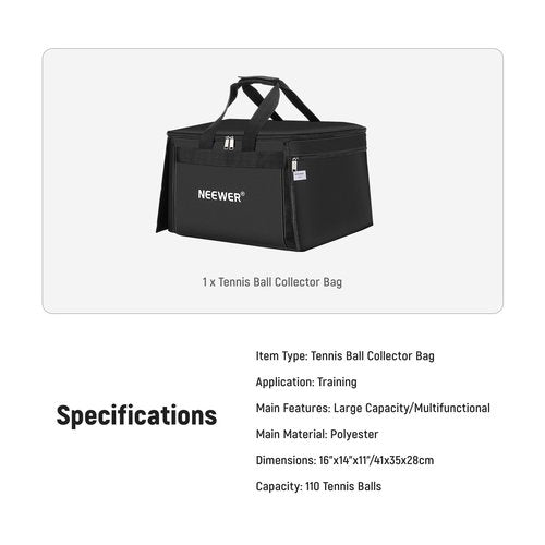 NEEWER TB01B Tennis Ball & Pickleball Hopper Basket for 110 Balls, Heavy Duty Polyester Carry Bag for NEEWER TB01S Ball Picker, Portable Baseball Golf Caddy with Side Pockets, ONLY the Bag Included