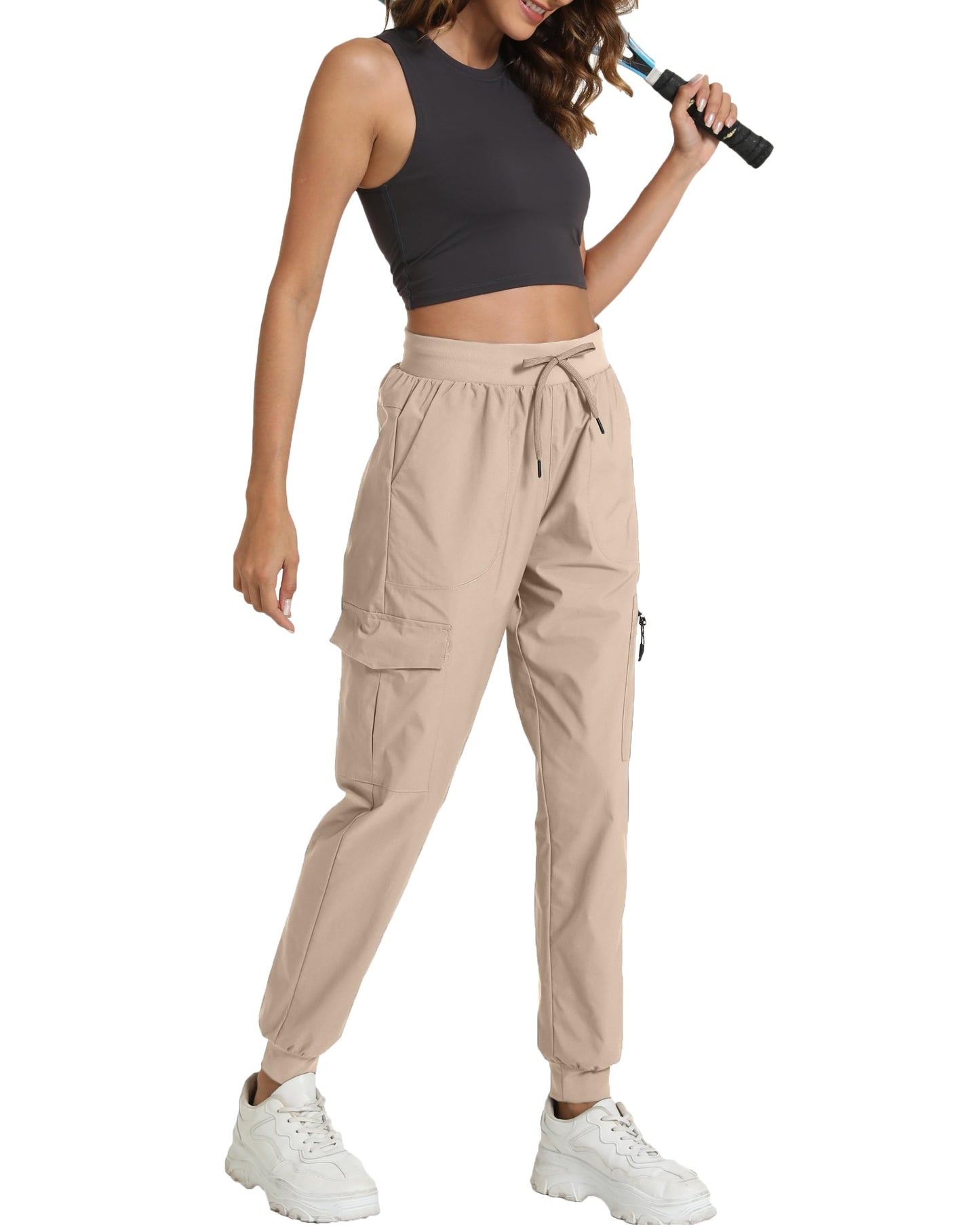 Womens Hiking Pants Water Resistant - Cargo Joggers for Women with Pockets Lightweight Quick Dry Travel Camping Pants(Apricot, Medium)