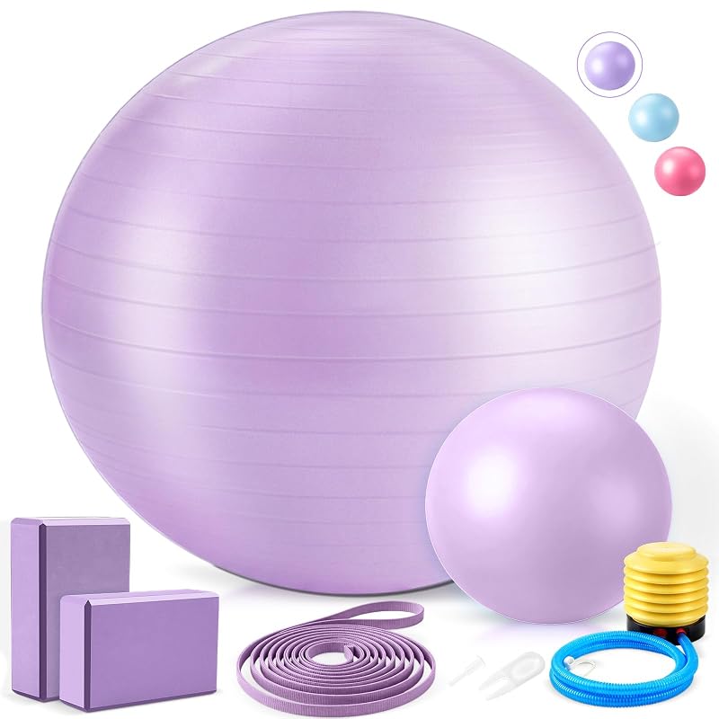 6-in-1 Yoga Ball Set with Blocks, Strap & Pump — Purple