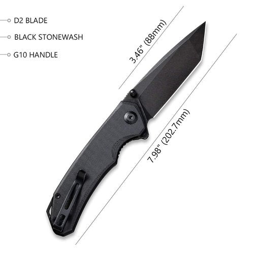 CIVIVI Brazen Folding Pocket Knife,3.5-Inch Tanto D2 Plain Blade,G-10 Outdoor Camping Hiking Knife with Thumb Studs and Flipper opener,Unique Tool Gift for EDC Men Women C2023C (Black)
