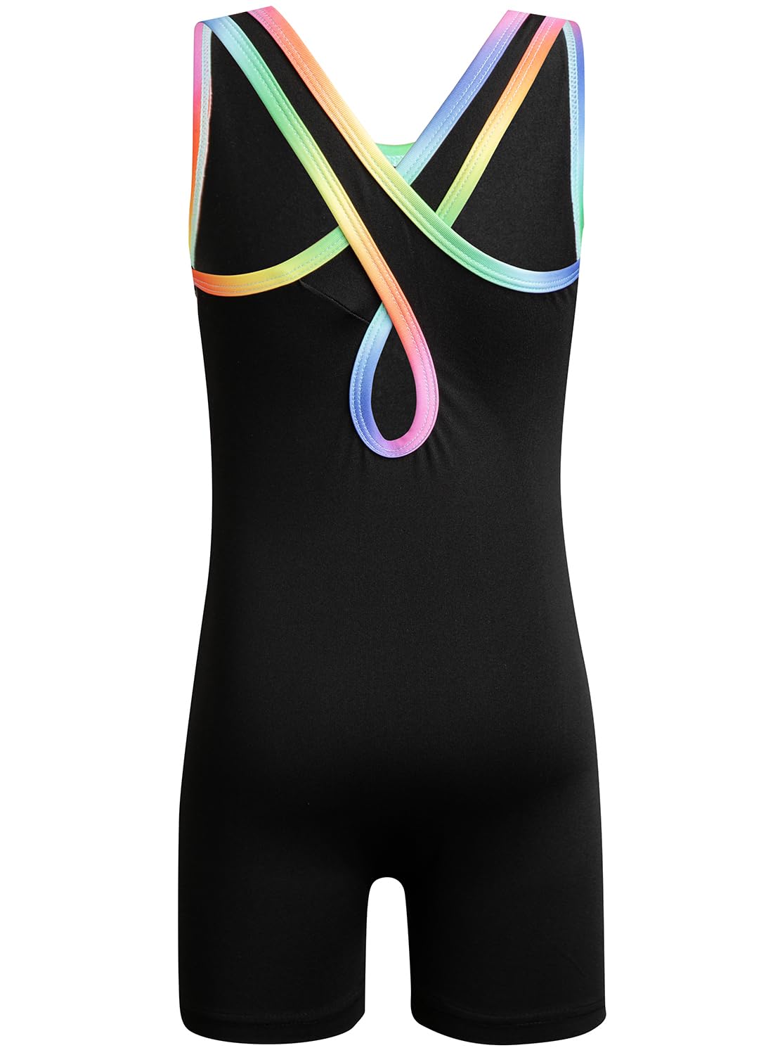 HOZIY Gymnastics Leotards for Girls Size 7-8 Years Black Colorful Rainbow Sequins Biketard Tumbling Outfits Dance Clothes Apparel Sparkly