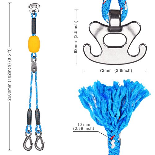 BeneLabel Boat Tow Harness with Stainless Steel Pulley and Quick Connector for Water Sports - Self Centering and Floating Design - for Tubing, Water Skiing and Wakeboarding