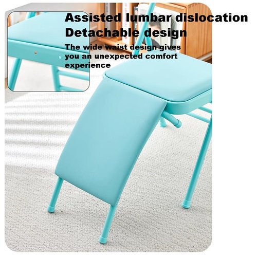 Foldable Yoga Auxiliary Chair for Adults, with a Load Capacity of 300 pounds, Iyengar Yoga Chair with Lumbar Support, Foldable Yoga Chair, Stable and Durable,Blue-with Lumbar Support