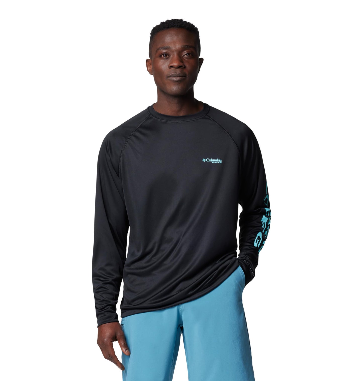 Columbia Men's PFG Terminal Tackle Long Sleeve Fishing Shirt, Black/Gulf Stream Logo, 5X Tall