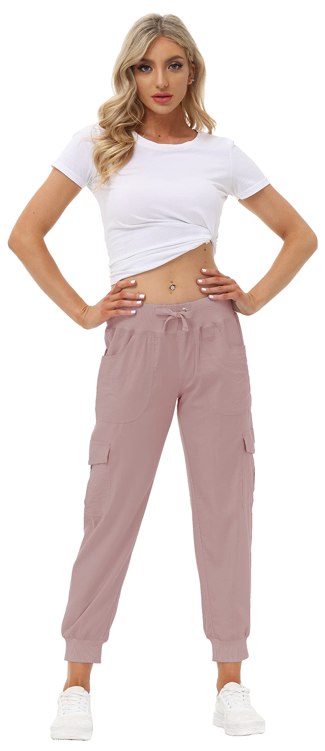 MoFiz Hiking Cargo Pants for Women with Pockets Lightweight Quick Dry Athletic Outdoor Summer Travel Casual Joggers Sweatpants Dusty Pink M