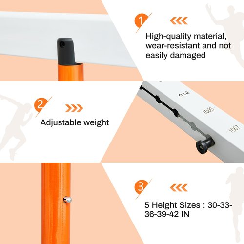 Blulu 1 Pcs Adjustable Height Sports Training Hurdle with Counterweight Heavy Duty Track and Field Equipment Practice Speed Agility Training Hurdle from 30 to 42 Inch for Athletes Adults (Orange)